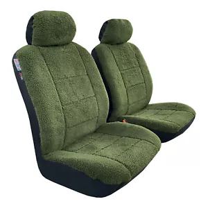 Faux Sheepskin Seat Covers For Toyota Landcruiser 80 Series Green Front Set - Picture 1 of 1