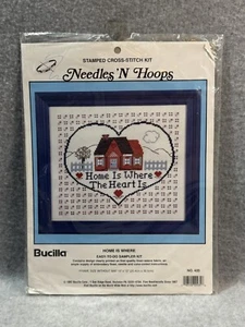 BUCILLA Stamped Cross Stitch Kit HOME IS WHERE THE HEART IS 10” X 12” VTG Sealed - Picture 1 of 5