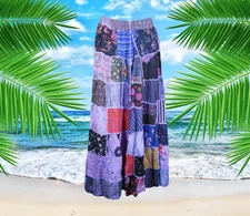 Patchwork Boho Maxi Skirt, Women’s Patchwork Skirt, Summer Purple Beach  S/M/L