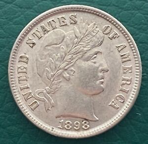 1898 US Barber Silver Dime No Mint. Extremely Fine.