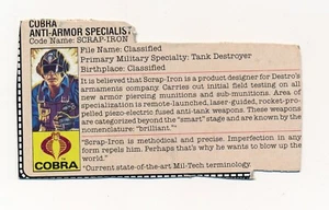 Vintage GI Joe Cobra ARAH Original Karteikarte — SCHROTTEISEN - Bild 1 von 3