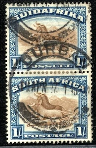 SOUTH AFRICA KGV Stamp SG.36 1s (1927) PAIR Durban CDS Used Cat £55 RBLUE24 - Picture 1 of 6