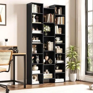 Modern Tall Bookcase Adjustable Shelving Triple Wide Display Storage Bookshelf B - Picture 1 of 24