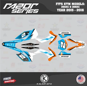 Graphics Kit for KTM Enduro 250XC, 300XC (2015-2016) Razor Series - Orange Cyan - Picture 1 of 6