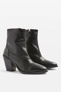 new TOPSHOP 'may2' black leather ankle sock boots uk 3 eu 36 us 5.5 - Picture 1 of 4