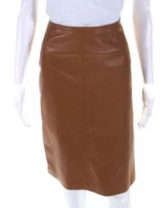 Chantal Gaudreau Womens Brown Leather Side Zip Slit Lined Pencil Skirt Size 10 - Picture 1 of 9