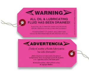 NO OIL WARNING TAGS 250 PER BOX WITH ATTACHED WIRES  - Picture 1 of 3