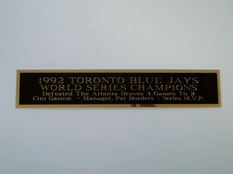 1992 Toronto Blue Jays World Series Nameplate For A Baseball Bat Case 1.25 X 6 Cover