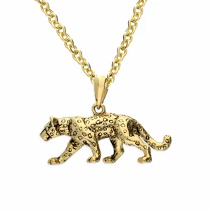 Collar colgante de leopardo espiritual plateado 925 liso enchapado en oro de 24 K - Imagen 1 de 1