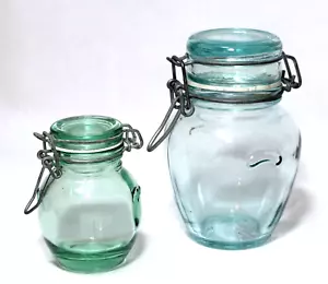 Hermetic Glass Jars Italy Green Canisters Set 2 - Picture 1 of 7