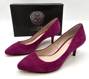 Vince Camuto Goldie Pump Womens Size 9 M Suede Red Wine Pointed Toe Slip On Heel - Picture 1 of 6