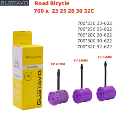 GUSTAVO TPU Road Bike Inner Tube 700x23-32C Bicycle  French Valve 45/65/85MM - Image 1 of 4