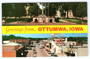 Greetings from Ottumwa Iowa Street View Central Park Postcard D249 - Picture 1 of 2