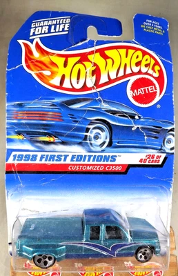 1998 Hot Wheels #663 First Editions CUSTOMIZED C3500 Green Short Stripe Bad-Card - Image 1 of 4