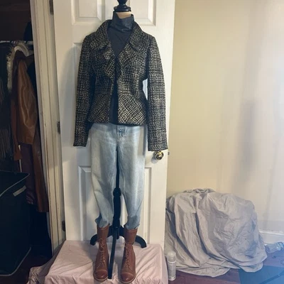 Rafaella Women’s Wool Blend Tweed Preppy Cropped Chic Knit Ruffle Blazer Large - Image 1 of 4