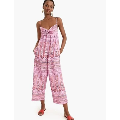 J. Crew Point Sur Wide Leg Jumpsuit Metallic Floral Paisley Purple Pink, Size 6 - Image 1 of 4