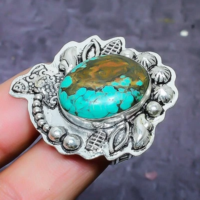 Anel tibetano de prata esterlina 925 feito à mão com pedra preciosa turquesa tamanho 9 i111 - Imagem 1 de 3