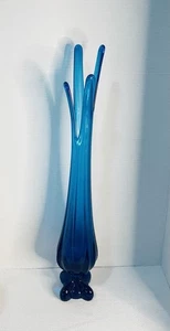 Mid Century Swung 4 Finger Four Toe Blue Glass Pedestal Vase Viking 22” - Picture 1 of 3