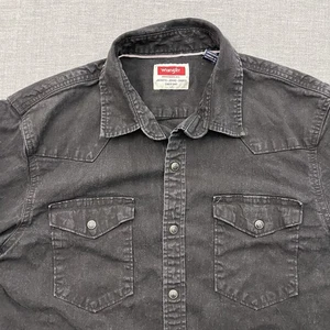 Wrangler Shirt Mens Medium Black Denim Snap Western Cowboy Rodeo Workwear - Picture 1 of 8