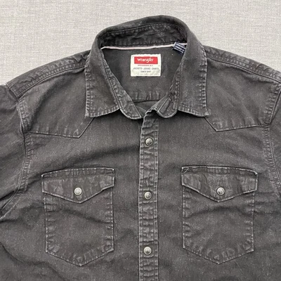 Wrangler Shirt Mens Medium Black Denim Snap Western Cowboy Rodeo Workwear - Image 1 of 4