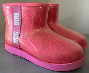 UGG Size 3 Classic Clear Mini Boots Girls Plush Hibiscus Pink Wool Waterproof - Picture 1 of 11