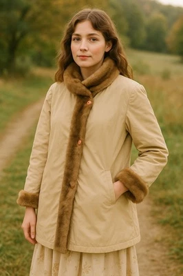 Abrigo reversible vintage de tela Tissavel — piel sintética y lado beige liso — país Foto 1 de 4