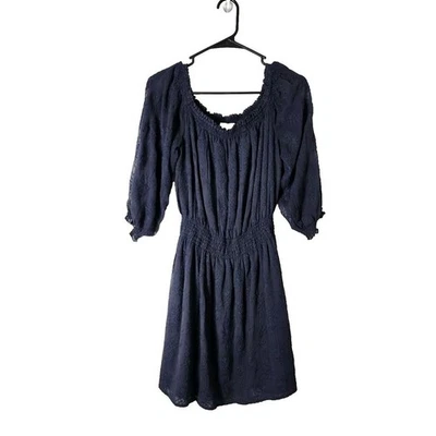 Rebecca Taylor Mini Dress Size 6 Navy Blue Lace Cotton Silk 3/4 Sleeve - Image 1 of 4