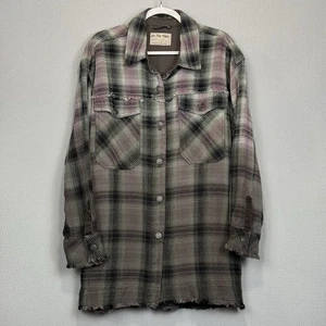 We The Free People Anneli Plaid Shirt Jacket Womens L Spanish Olive 100% Cotton - Picture 1 of 11