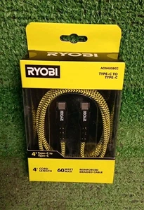 Ryobi Câble Tressé Nylon 4'ft, USB-C vers USB-C, 60 Watt Max - NEUF - Photo 1 sur 5