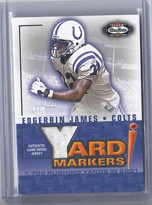 2002 Fleer Box Score fútbol americano Edgerrin James Colts usado en el juego tarjeta de jersey - Imagen 1 de 2
