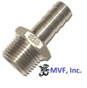 Hose Barb for 3/8" ID Hose X 1/2" Male NPT Hex 316 Stainless HB-06-08MP - Picture 1 of 6