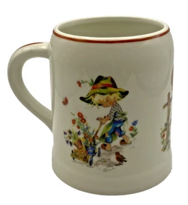 Vintage KK Germany Child's Porcelain Mug Stein Cup Playing in the Garden - Picture 1 of 12