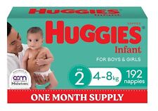 Huggies Infant Nappies Size 2 (4-8kg) 192 Count One Month Supply-Au