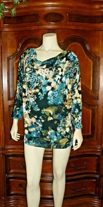 DressBarn Damen Top Bluse Tunika Stretch Größe 1X bunt hellbraun blau & grün - Bild 1 von 10