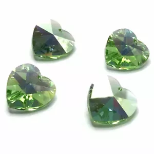 4 pcs Swarovski 6202 Crystal Heart Pendant 14mm green PERIDOT AB *Clearance Sale - Picture 1 of 2
