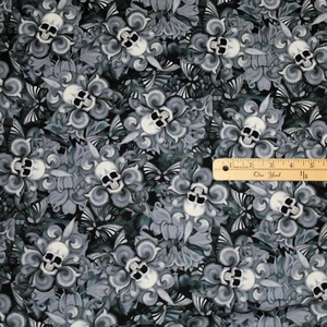 Tossed Skull Fleur De Lis Halloween Skeleton Fabric 1/2 Yard #C8709 - Picture 1 of 2