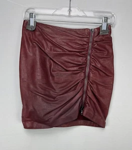 Veronica Beard Leather Zip Ruched Mini Skirt Burgundy Size 6 US - Picture 1 of 5