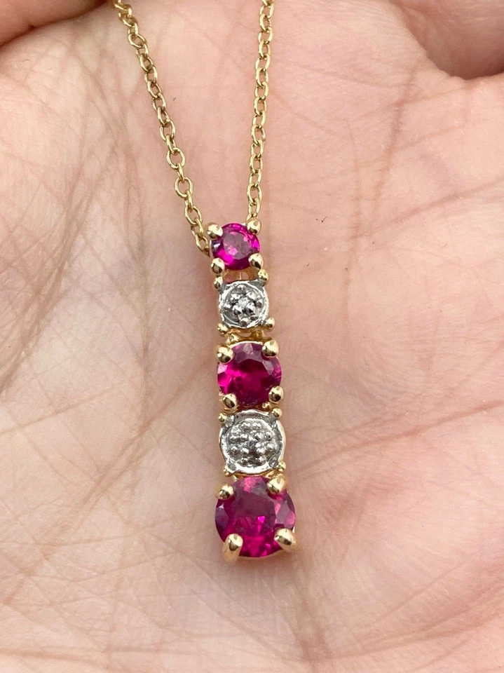 Ross Simons 925 sterling 14k gold vermeil natural ruby diamond necklace - Image 1 of 4