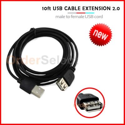 10FT USB 2.0 Male to Female Extension Data Charger Cable Cord Adapter M/F 10Feet - Image 1 of 4