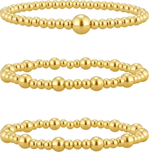 Gold Bracelets for Women Stack 14K Gold Plated Brass Charm Bangle Cuff Bracelet - Picture 1 of 12