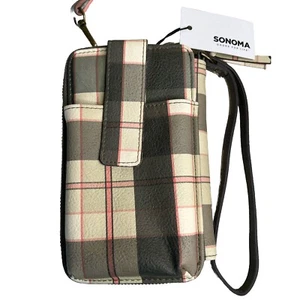 Sonoma RFID Blocking Wallet Wristlet Crossbody Olive Plaid NWT $39 - Picture 1 of 14