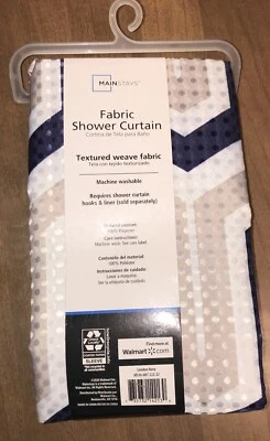 MAINSTAYS Shower Curtain 70X72 NEW Textured Fabric Navy White & Taupe - Image 1 of 4