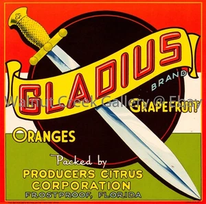Florida Crate Label Fine Art Print, Sword, approx 10.8"x 10.9" 13271 - Picture 1 of 1