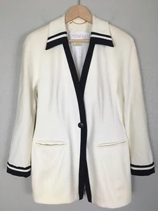 ESCADA Margaretha Ley VTG 80 GERMANY 38 8/10 Wool Blazer Jacket Ivory Black Trim - Picture 1 of 12