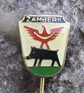 Escudo de armas Zamberk Senftenberg cerdo jabalí rojo extendido águila ciudad pin insignia - Imagen 1 de 3