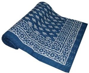 Colcha de algodón con estampado de bloques Kantha vintage india Ralli Gudari - Imagen 1 de 5