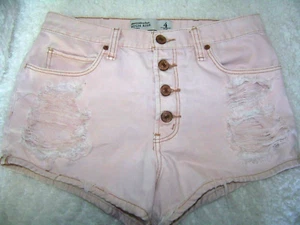 Abercrombie & Fitch Pink Distress Jean Shorts Women 4 High Rise Short Button Fly - Picture 1 of 6