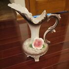 Vintage Nuova Capodimonte Floral Rose Pitcher Italian Pottery Made in Italy 