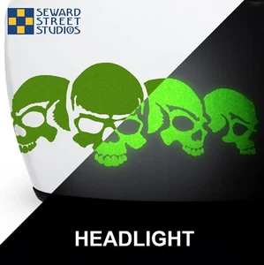 5 Skulls Green Reflective Decal Set, Helmet Reflector Stickers Kit #687R - Picture 1 of 10