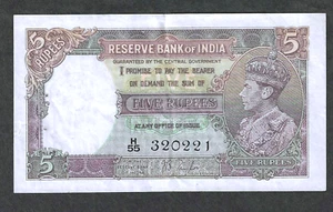 India 1937 5 rupias ~ P18a ~ firma Taylor ~ George Vi ~ bonito nítido XF/AU - Imagen 1 de 2